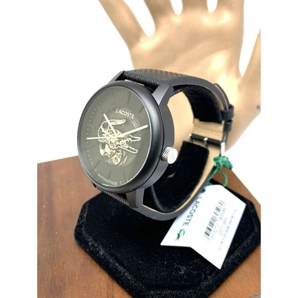 Lacoste Men's Watch 2011383 Automatic Black Dial Leather Band 44mm - Picture 14 of 14